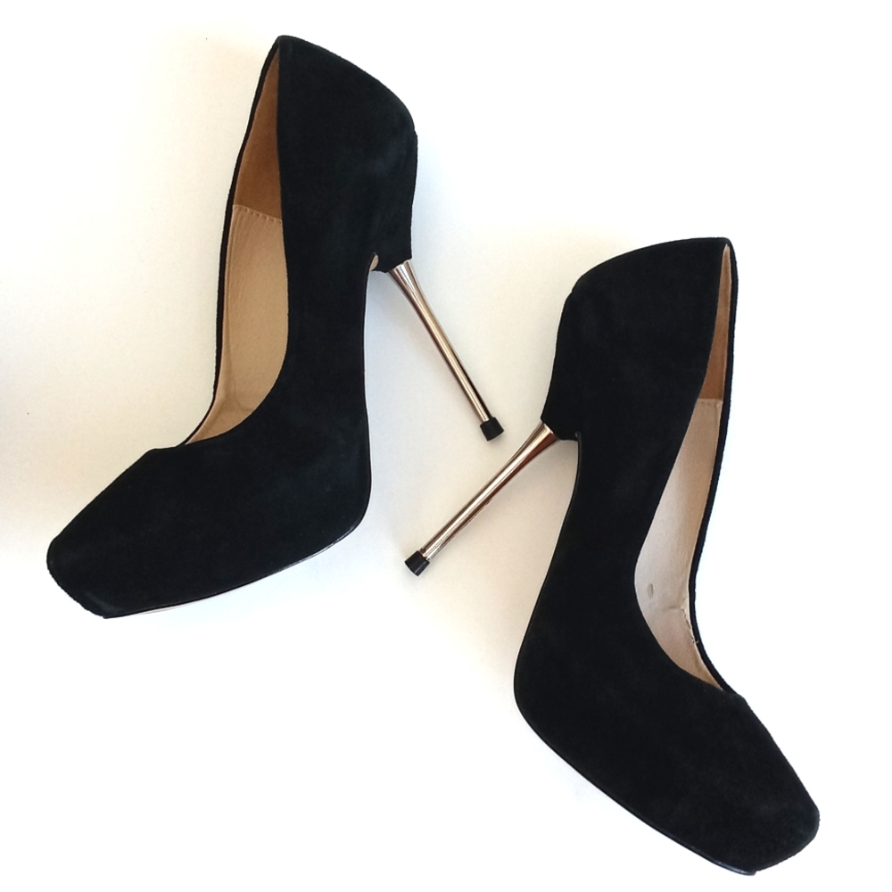 Zara Women’s Elegant Black Leather Suede Steel Chrome 5” Platform Heels 38 (7.5)